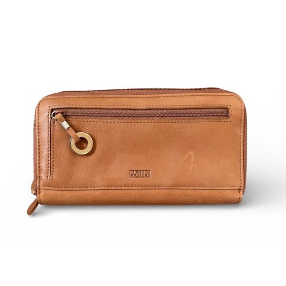 Wilsons Leather Handbags - Wilsons Leather Zip Around Closure Brown Leather Wallet Organizer NEW
